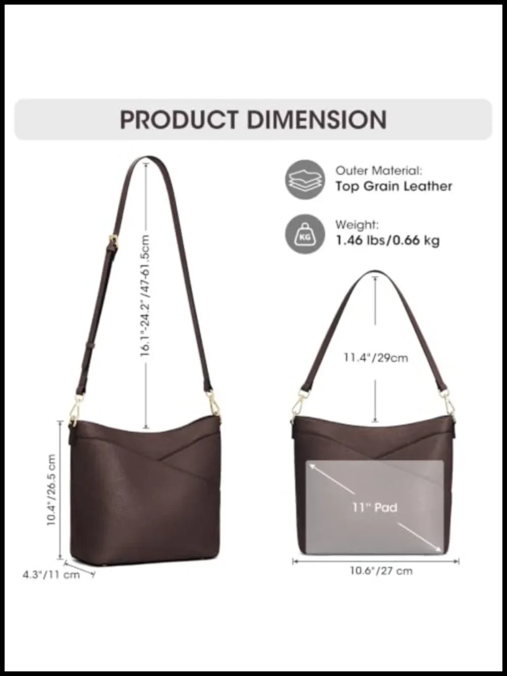Genuine Leather Hobo Crossbody Bag Shoulder Purse Detachable Strap